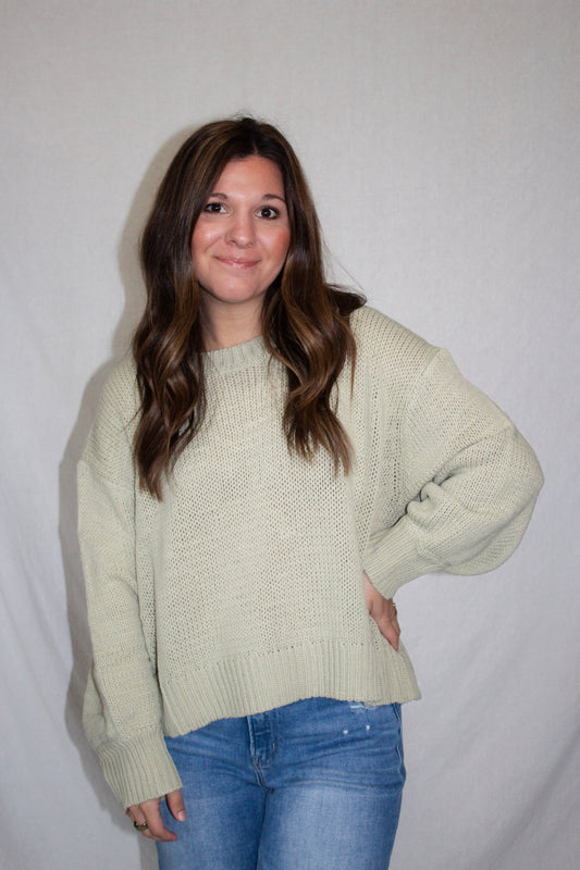 Taryn Balloon Sleeve Sweater - Apple Green