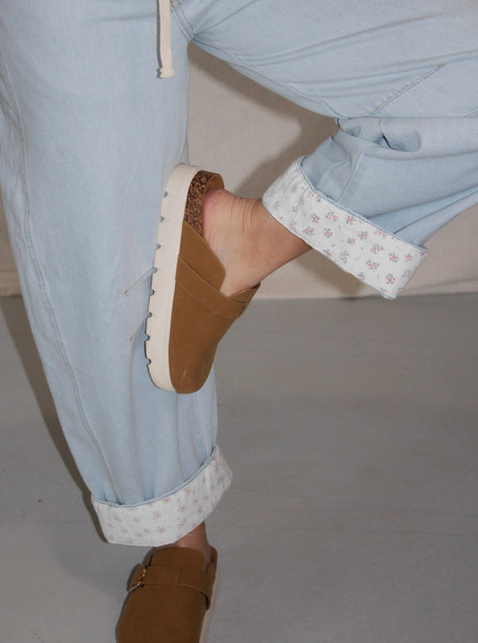 Ditsy Floral Drawstring Jeans - Light Denim