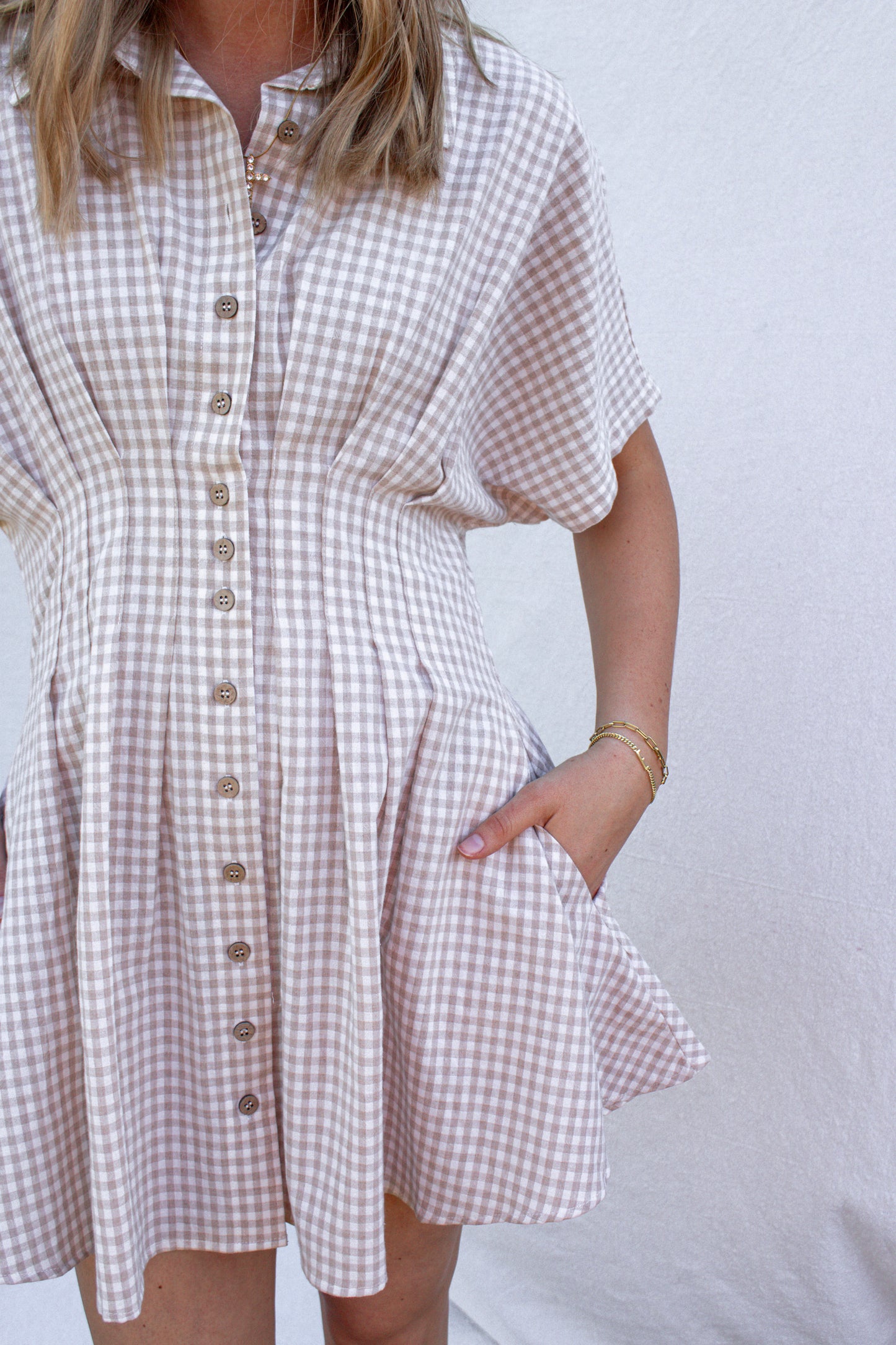 Sadie Gingham Dress - Beige
