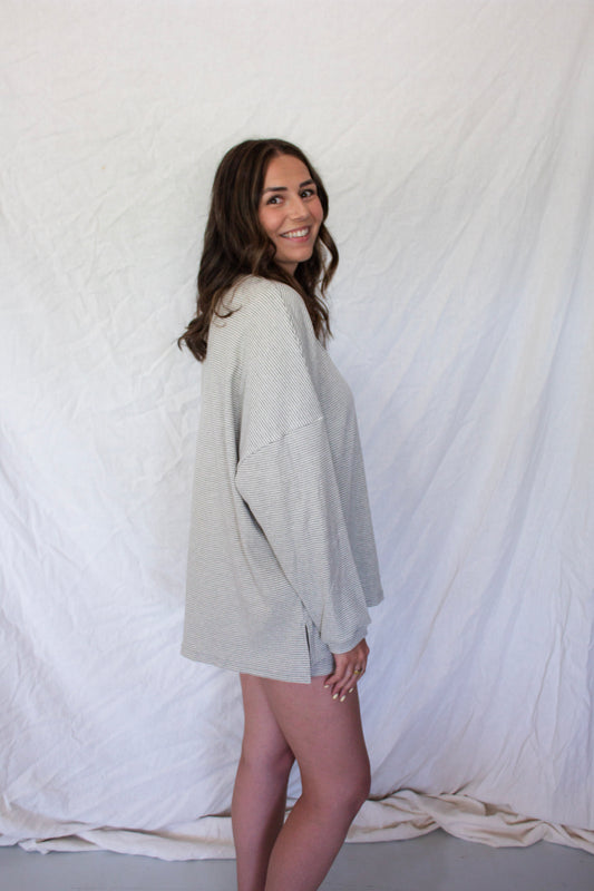 Kenzie Ribbed Top - Grey Stripe