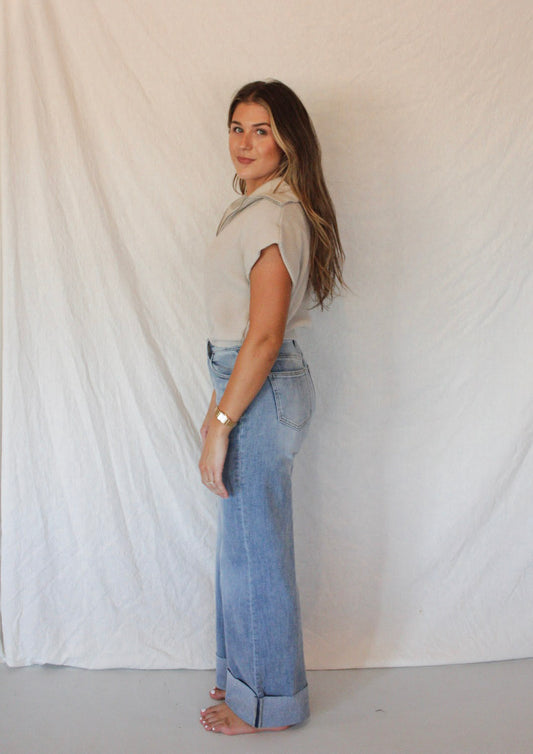 The Drew Cuffed Jean - Medium Indigo