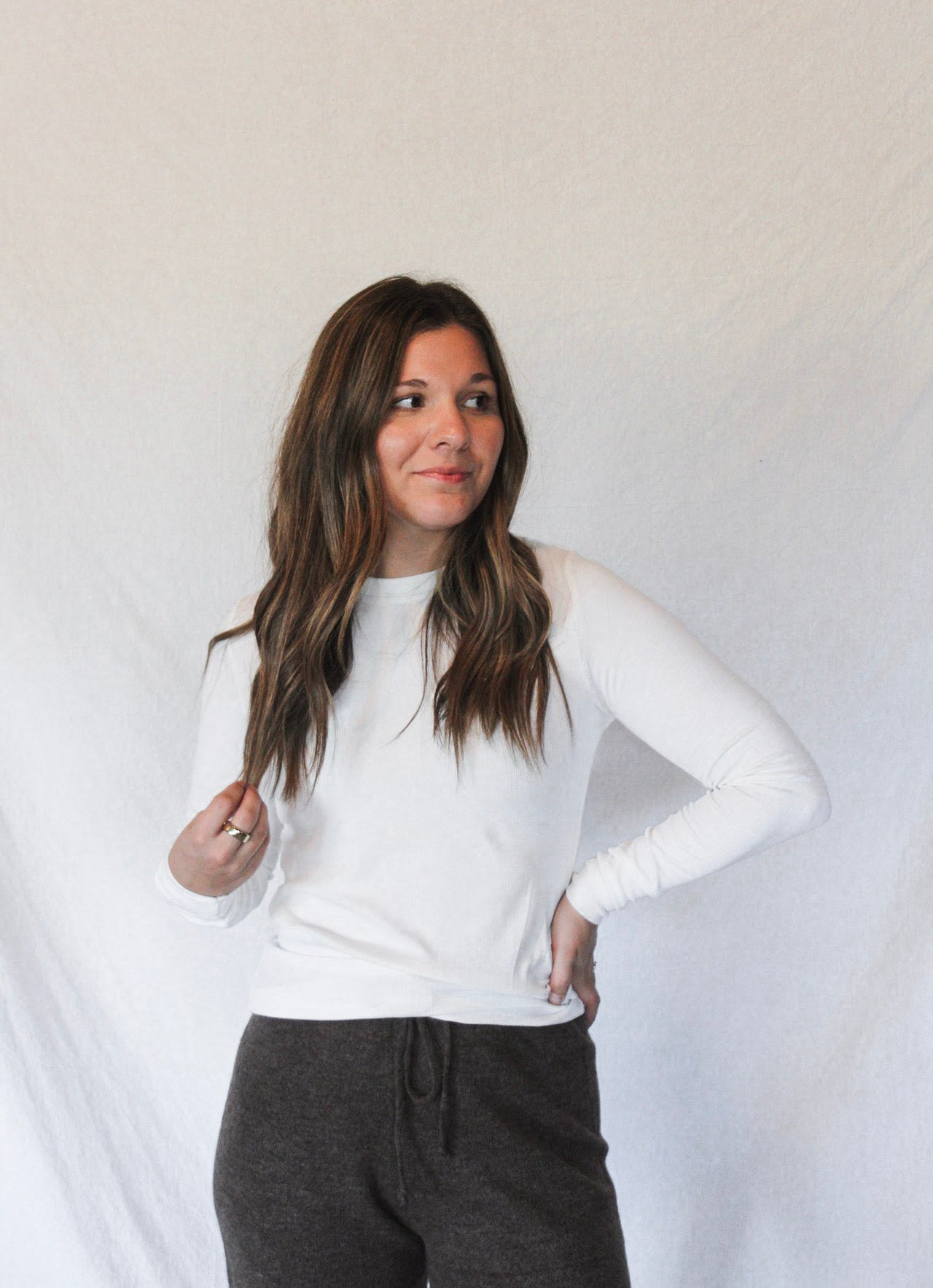 Lana Long Sleeve Ribbed Tee – Cream