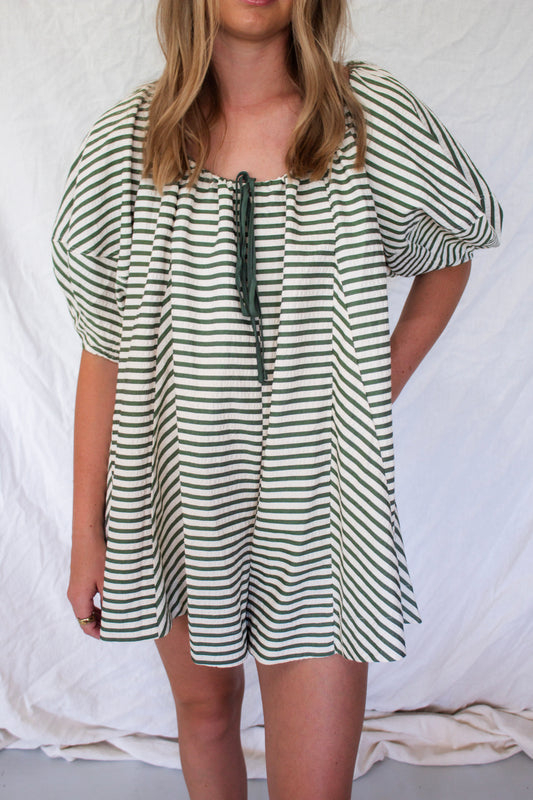 Macy Swing Romper - Green Stripe