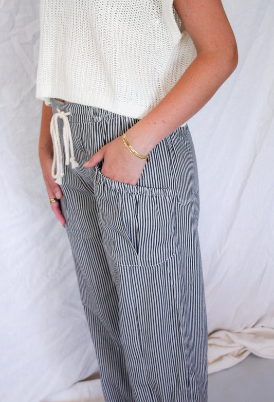 Carly Striped Parachute Pant - Black Stripe