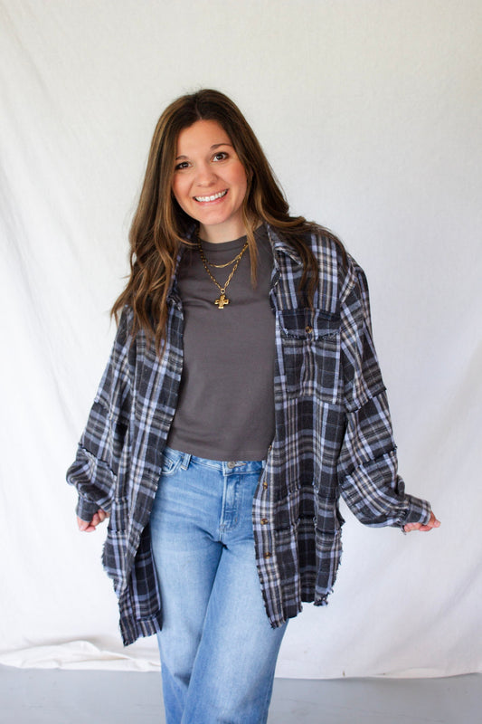 Stevie Oversized Flannel - Navy/Periwinkle