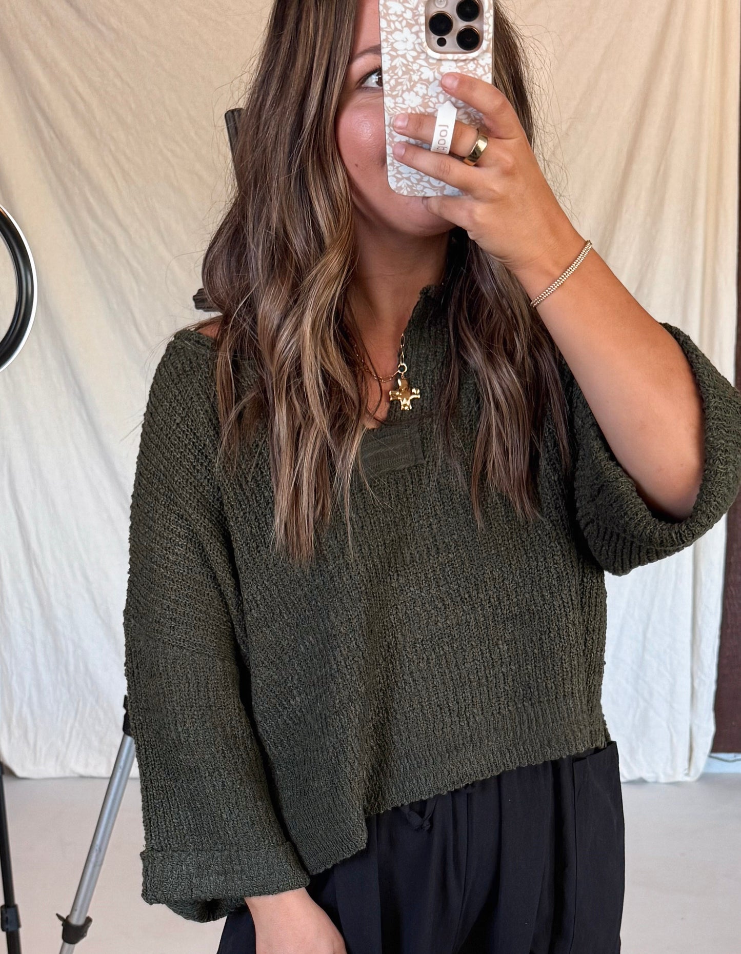 The Clara Knit Top - Dark Olive