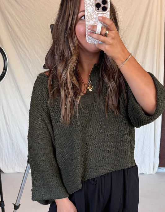 The Clara Knit Top - Dark Olive