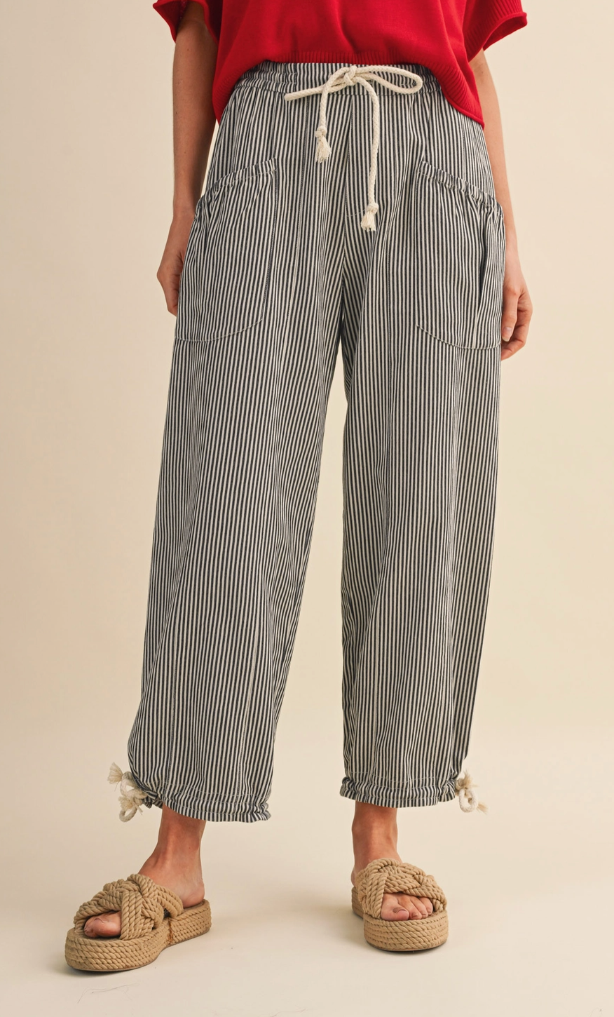 Carly Striped Parachute Pant - Black Stripe