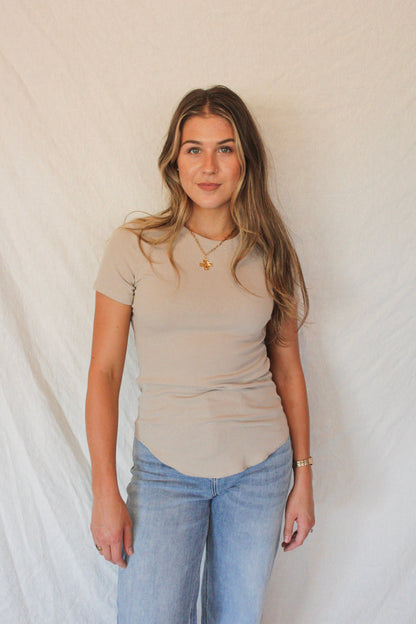 Elle Ribbed Tee - Stone
