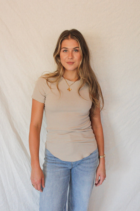 Elle Ribbed Tee - Stone