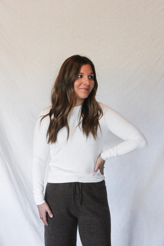 Lana Long Sleeve Ribbed Tee – Cream