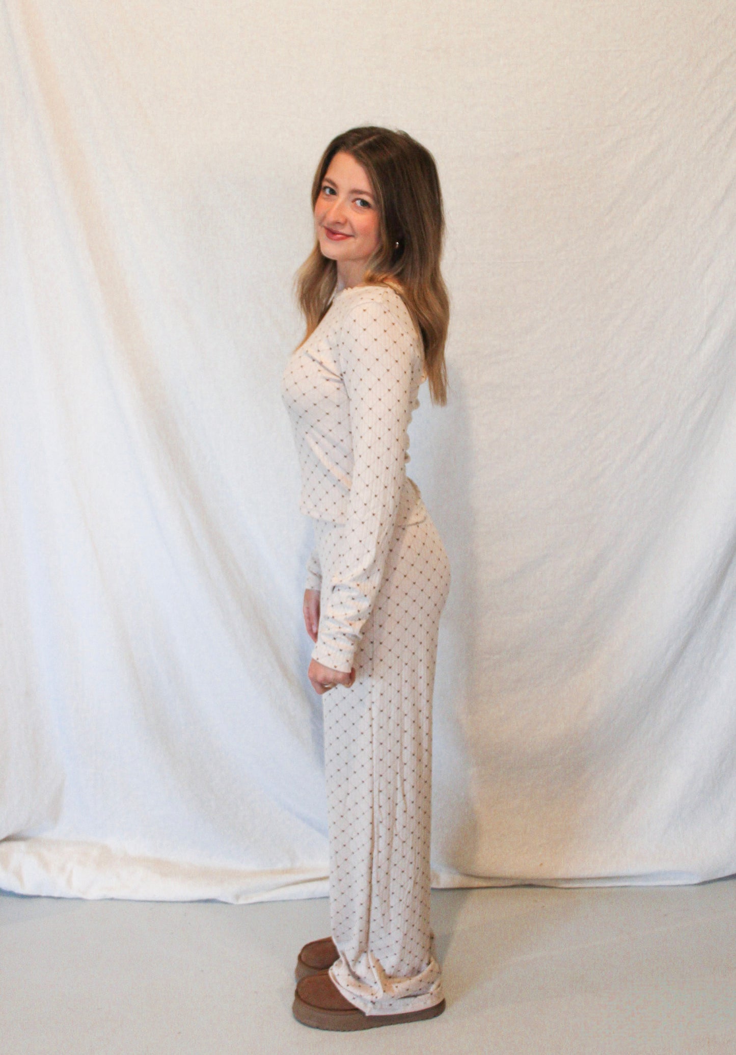 Peyton Pointelle Lounge Set - Brown Combo