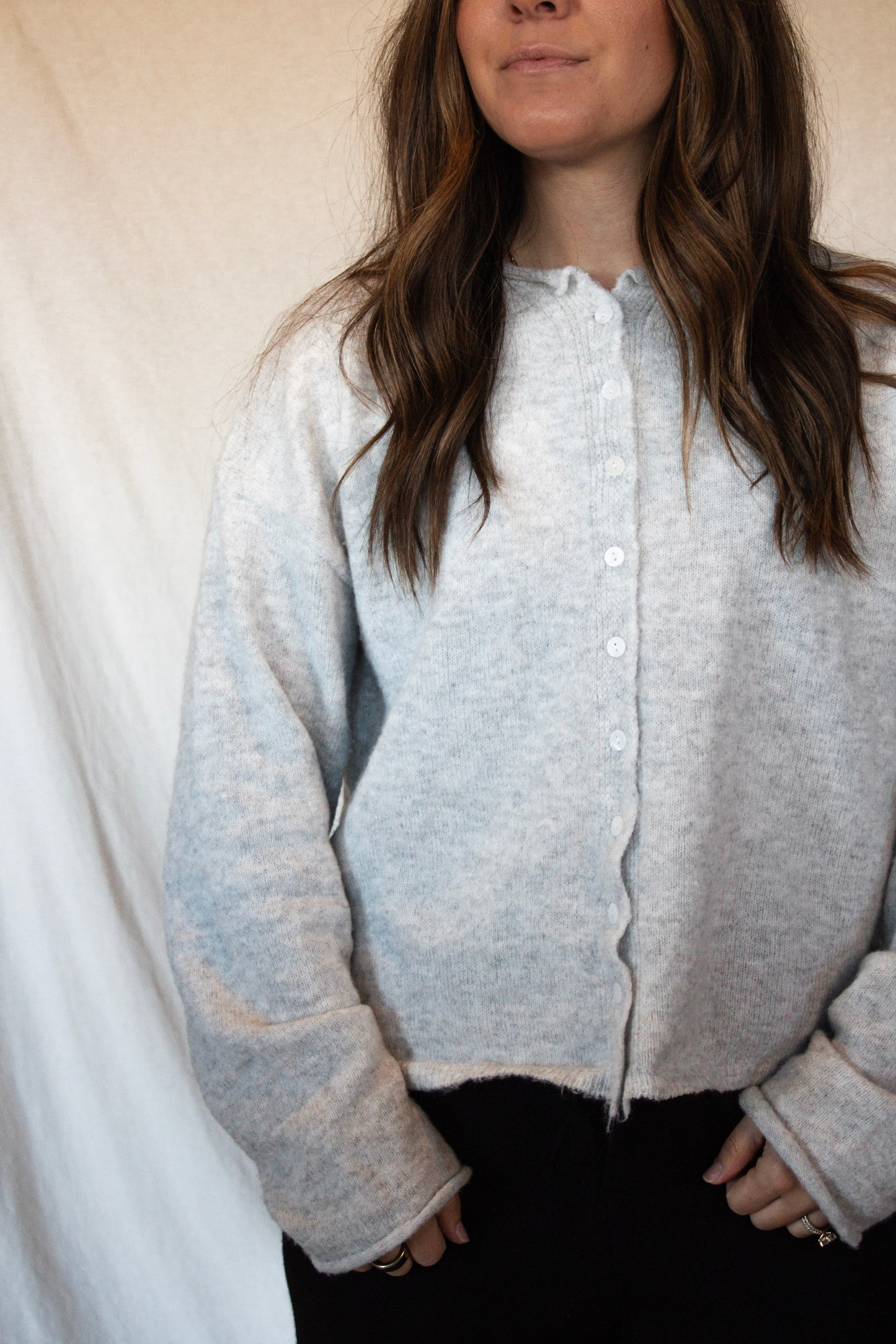 Halsey Button-Down Cardigan - Light Grey