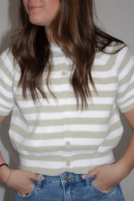Molly Striped Boxy Cardigan - Sage