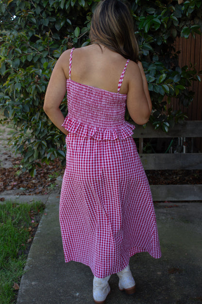 Jill Gingham Skirt - Red/Pink