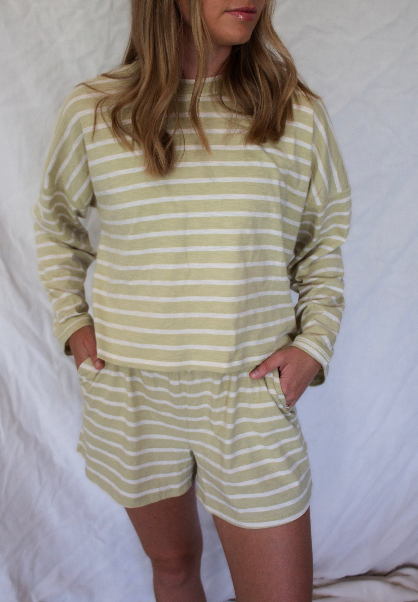 Anna Striped Set - Lettuce/White