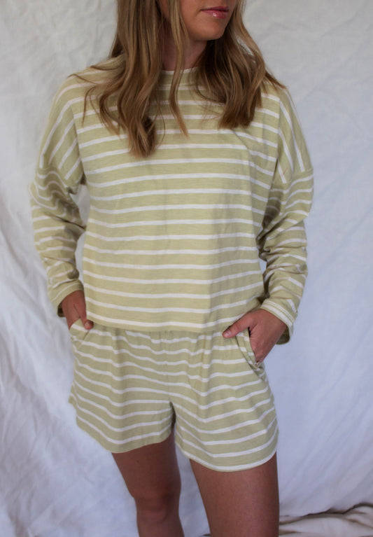 Anna Striped Set - Lettuce/White