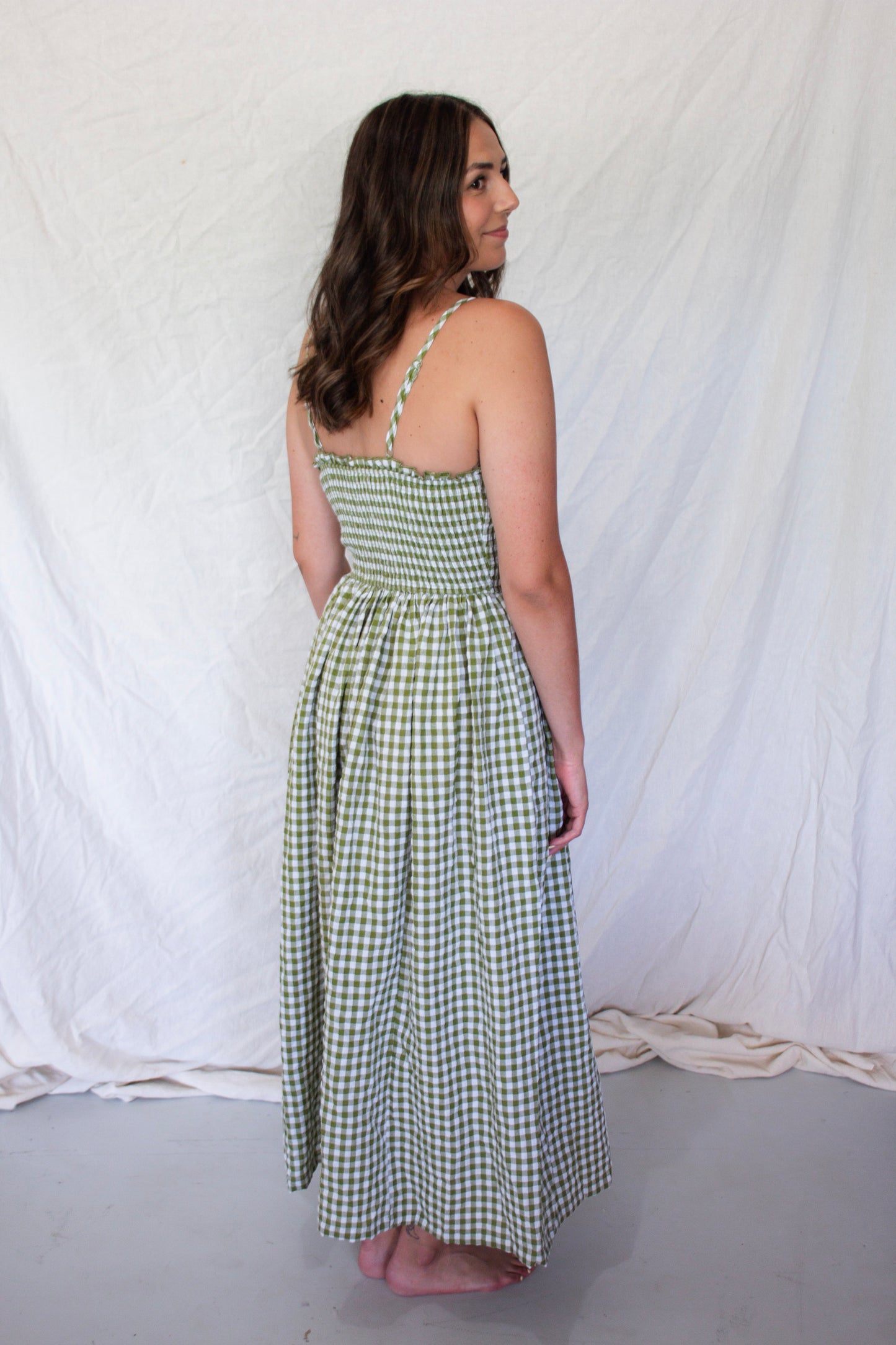Georgia Gingham Dress - Green/Sky Blue