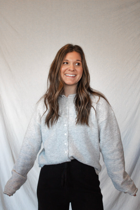 Halsey Button-Down Cardigan - Light Grey
