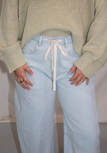 Ditsy Floral Drawstring Jeans - Light Denim