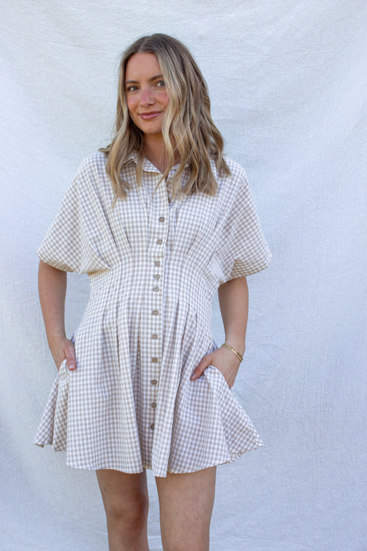 Sadie Gingham Dress - Beige