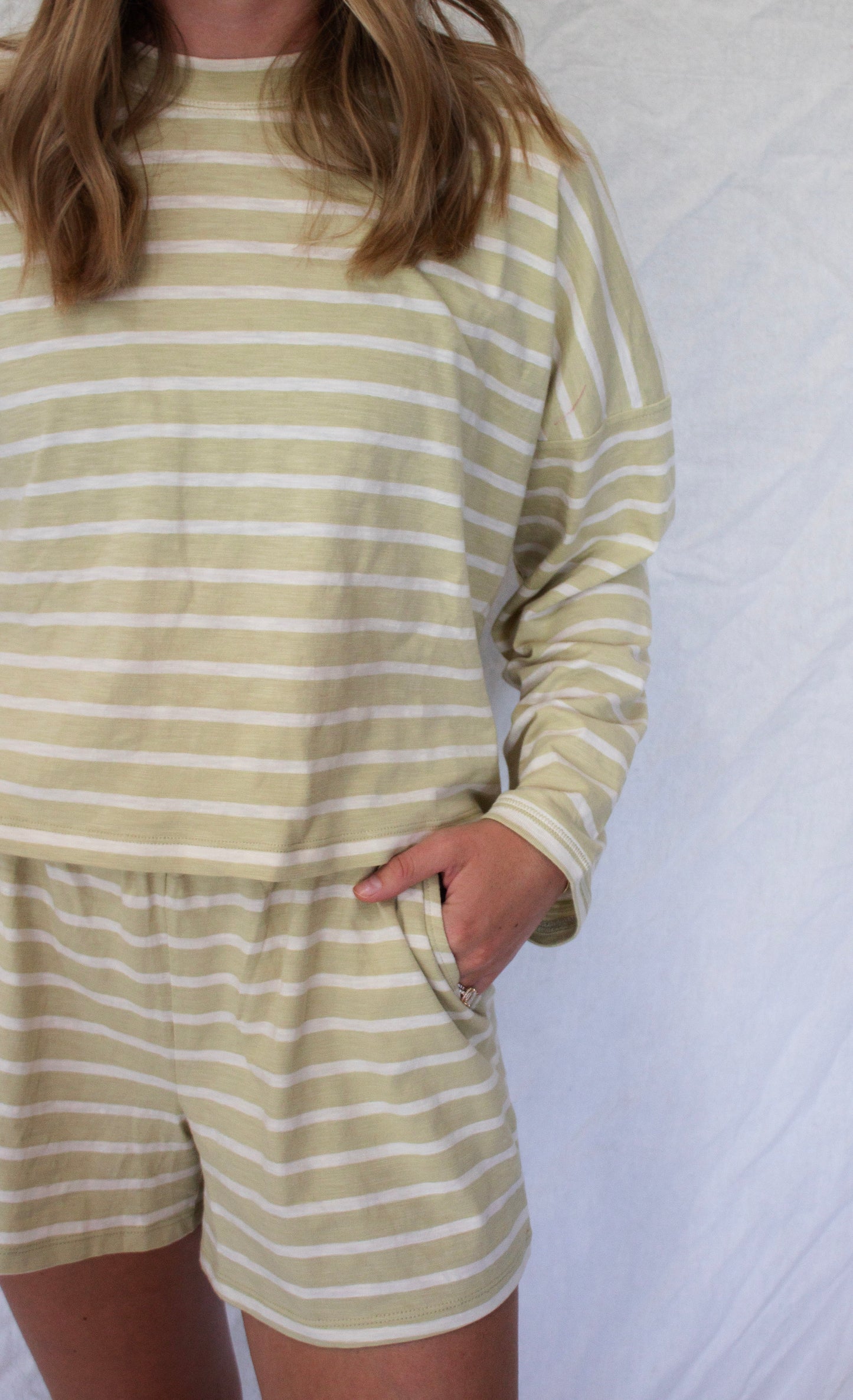 Anna Striped Set - Lettuce/White
