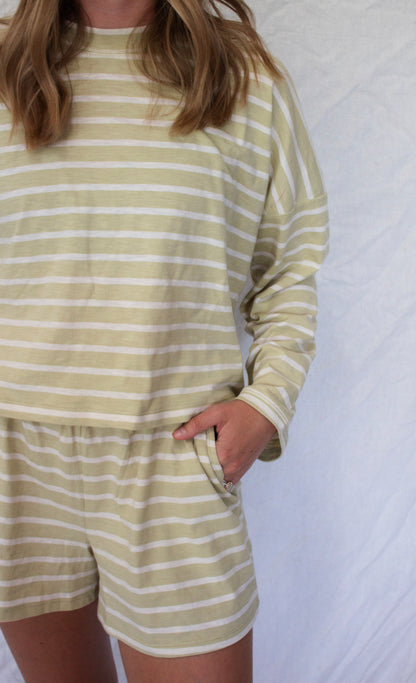 Anna Striped Set - Lettuce/White