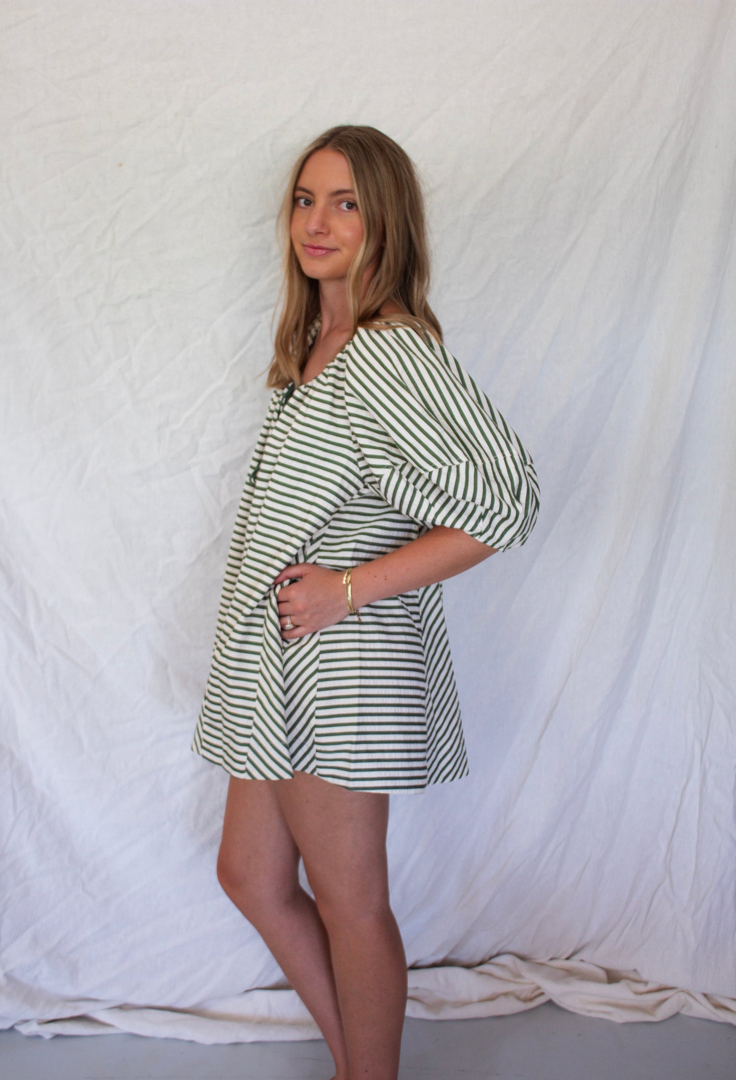 Macy Swing Romper - Green Stripe