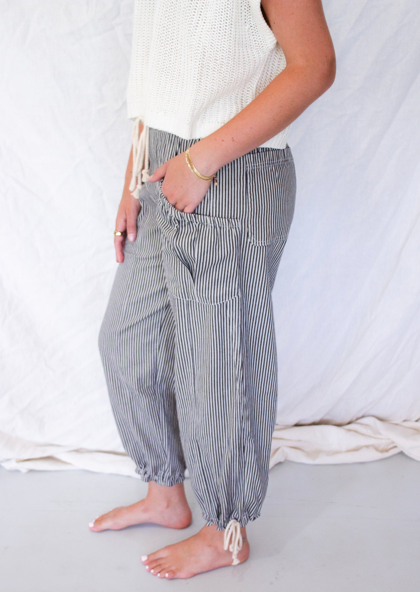 Carly Striped Parachute Pant - Black Stripe