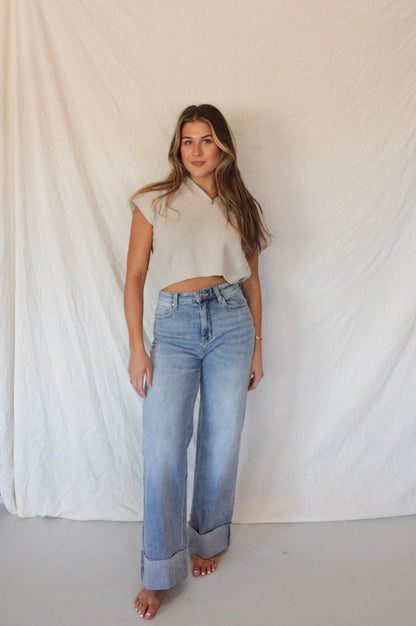 The Drew Cuffed Jean - Medium Indigo