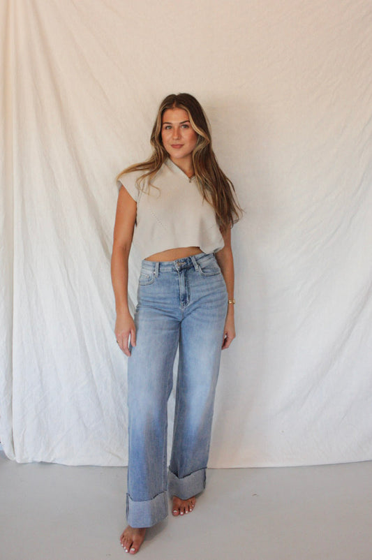 The Drew Cuffed Jean - Medium Indigo