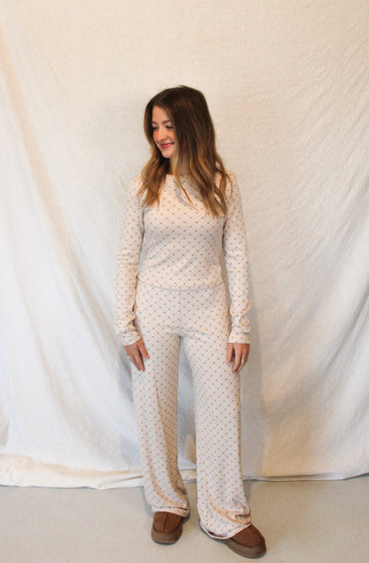 Peyton Pointelle Lounge Set - Brown Combo