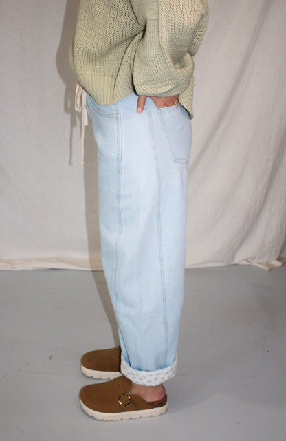 Ditsy Floral Drawstring Jeans - Light Denim