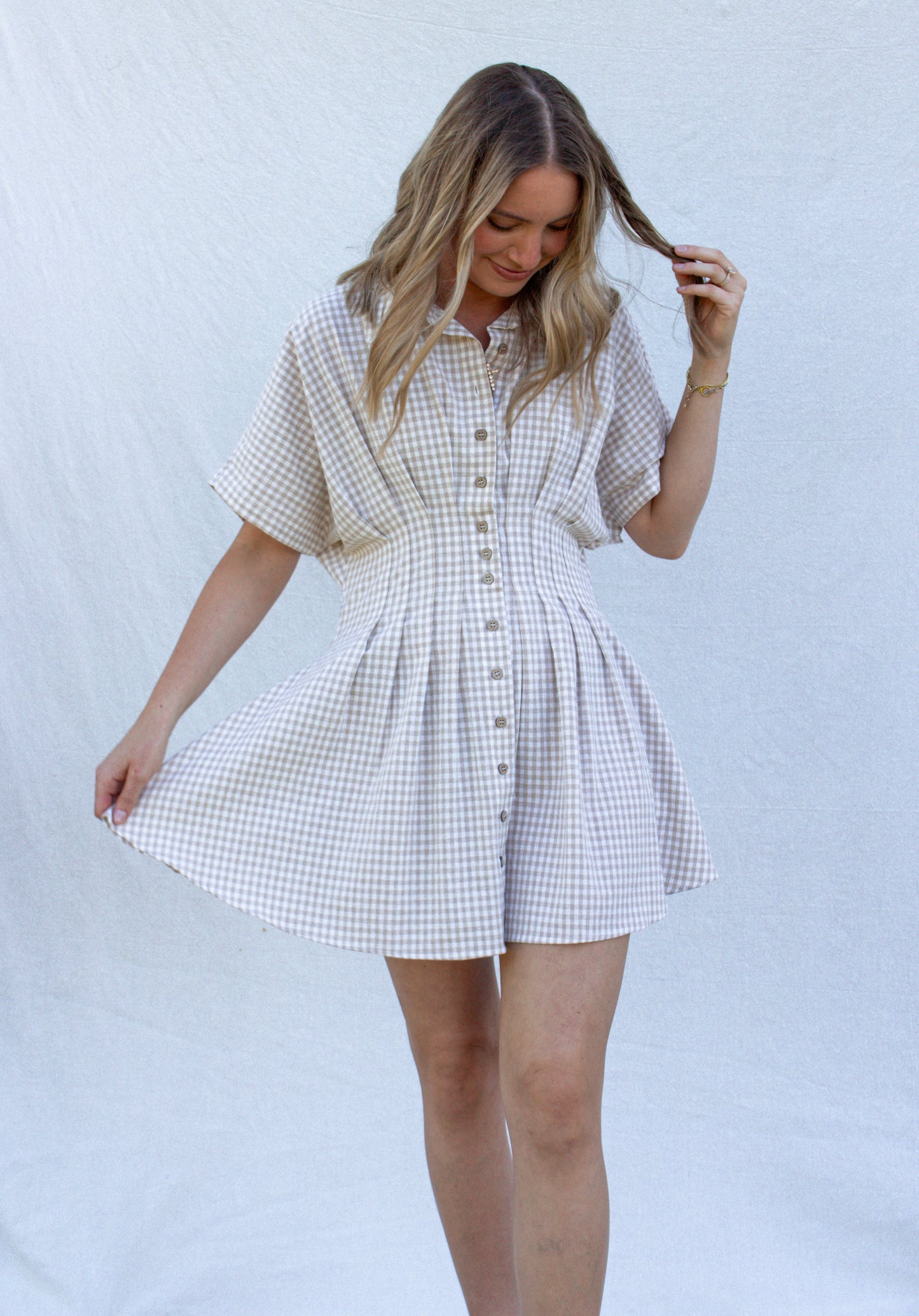 Sadie Gingham Dress - Beige