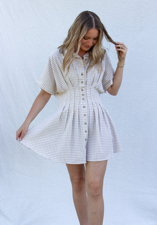 Sadie Gingham Dress - Beige
