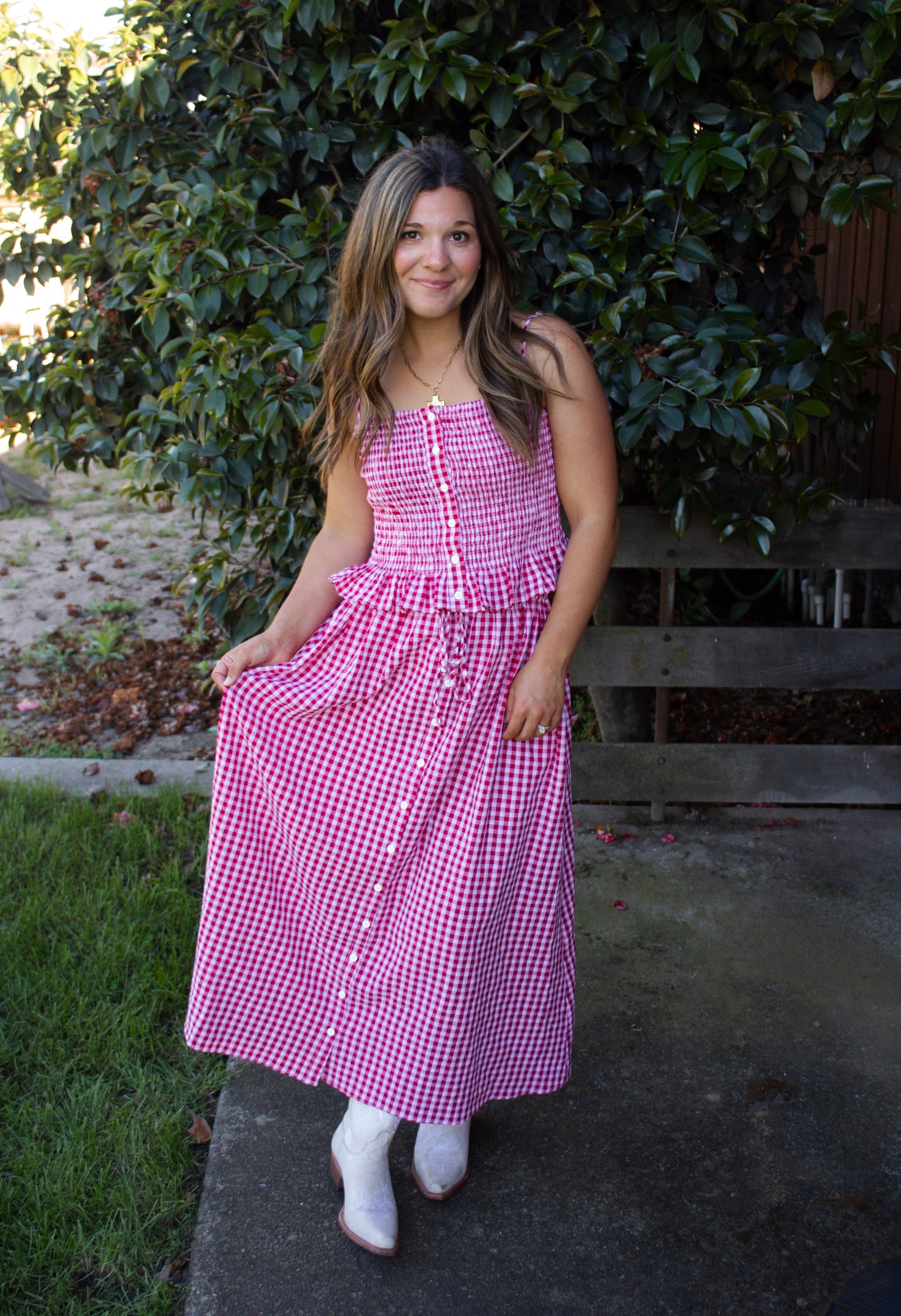 Jill Gingham Skirt - Red/Pink