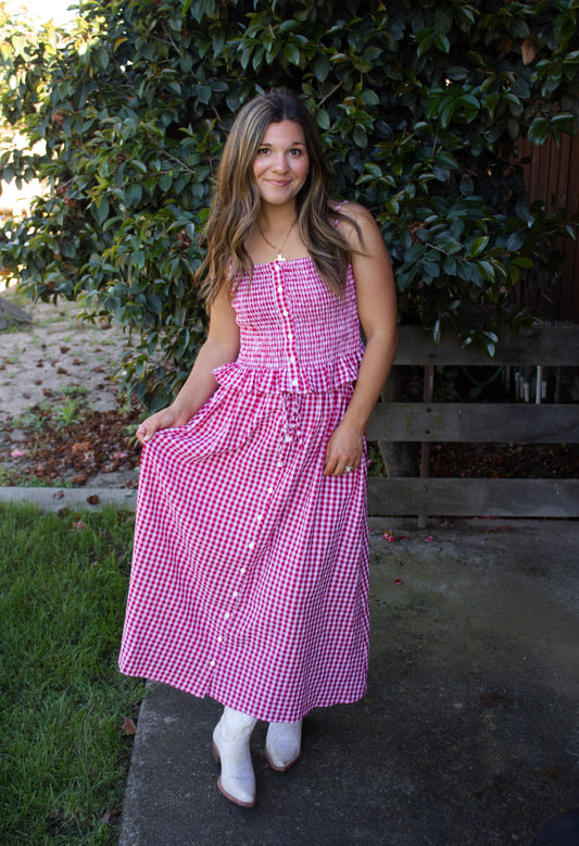 Jill Gingham Skirt - Red/Pink
