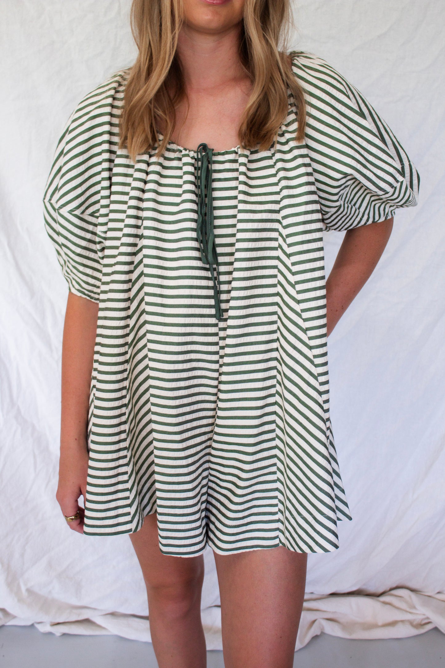Macy Swing Romper - Green Stripe