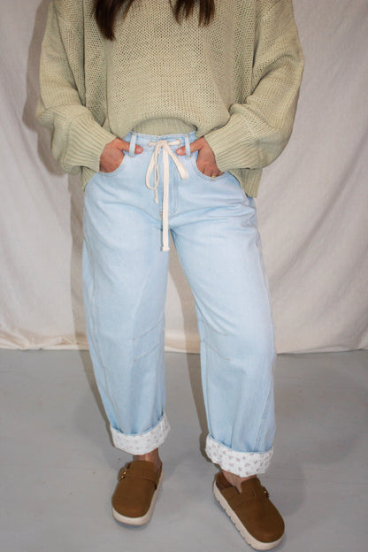 Ditsy Floral Drawstring Jeans - Light Denim