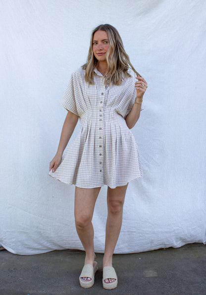 Sadie Gingham Dress - Beige