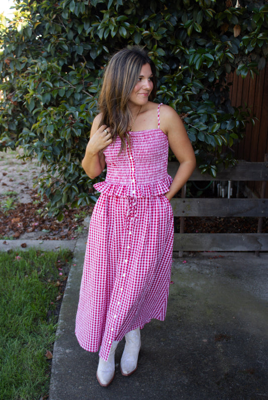 Jill Gingham Skirt - Red/Pink