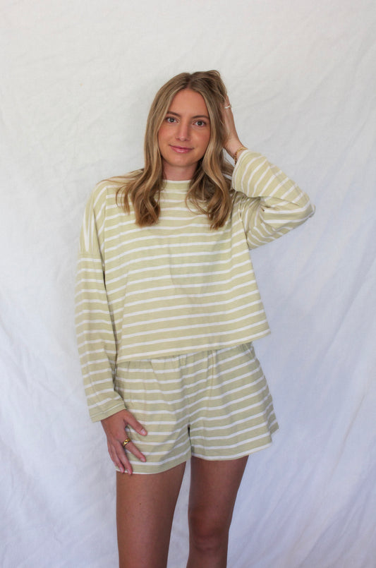 Anna Striped Set - Lettuce/White