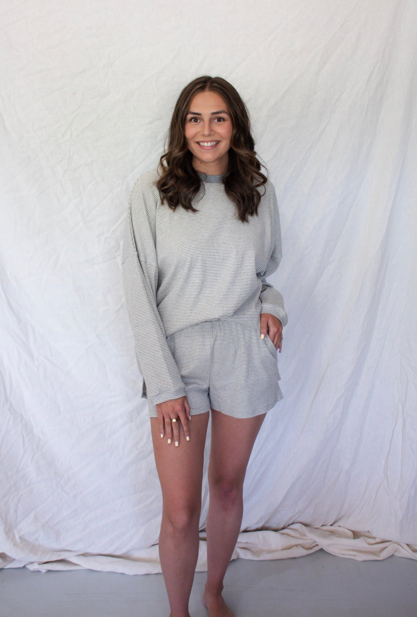Kenzie Ribbed Shorts - Grey Stripe