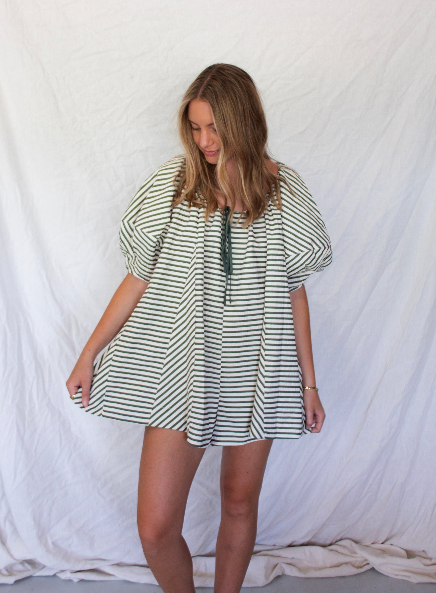 Macy Swing Romper - Green Stripe