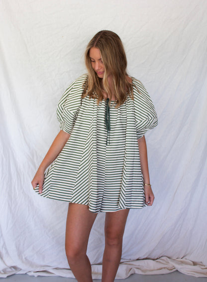 Macy Swing Romper - Green Stripe