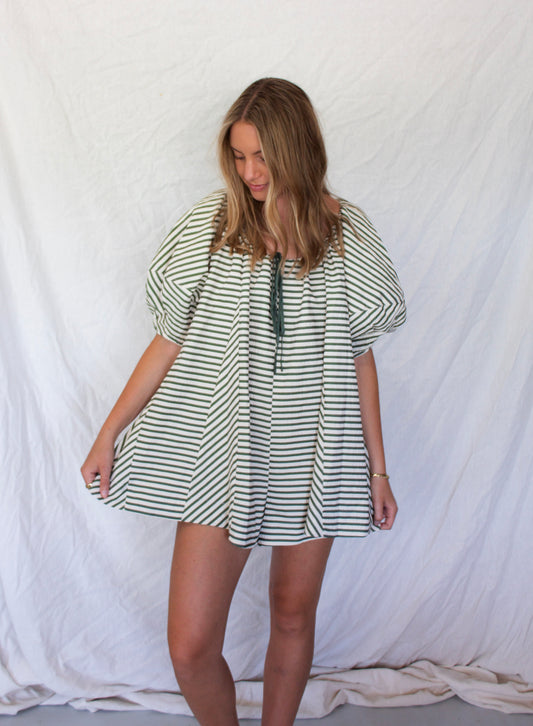 Macy Swing Romper - Green Stripe