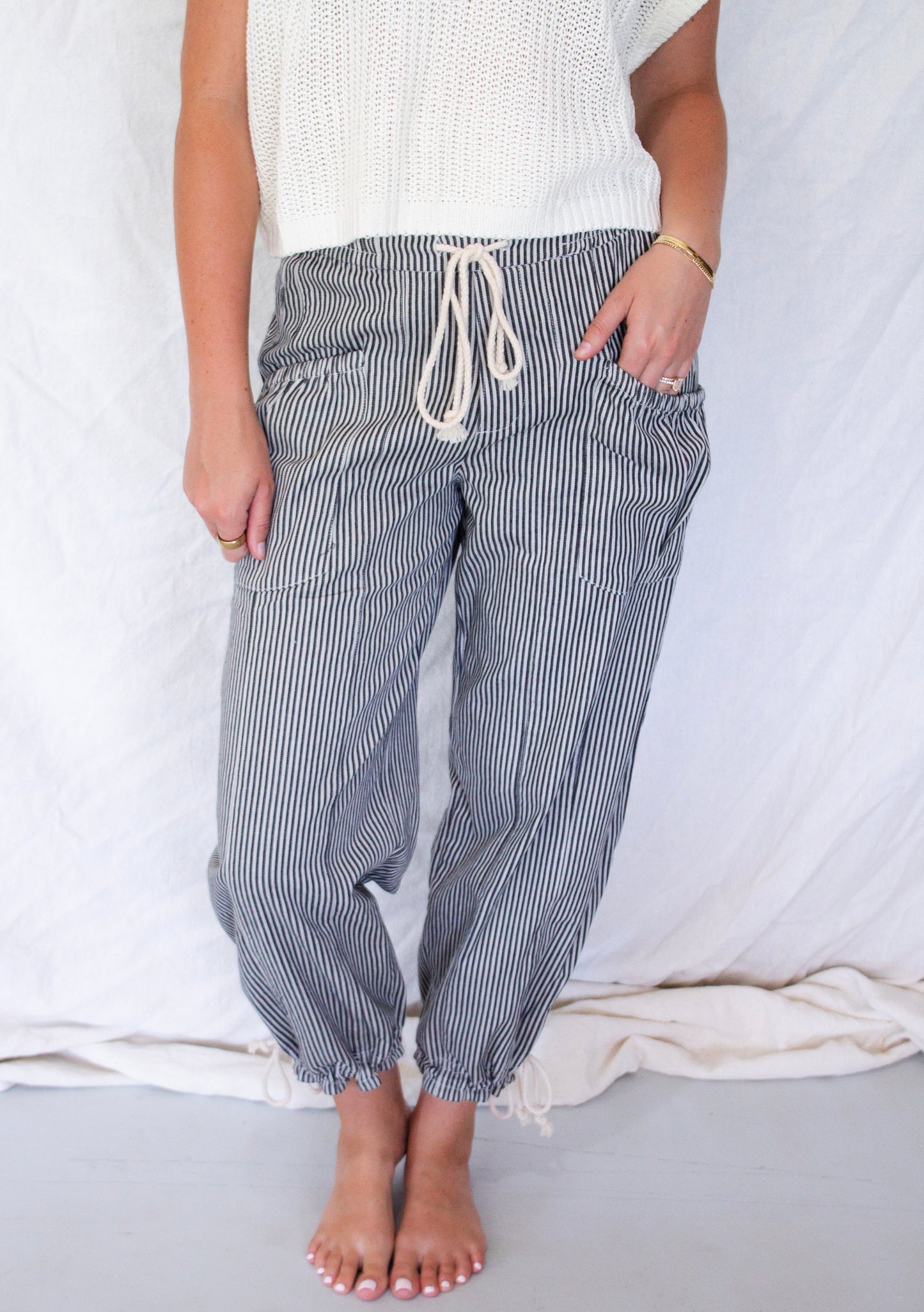 Carly Striped Parachute Pant - Black Stripe