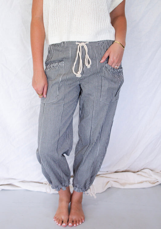 Carly Striped Parachute Pant - Black Stripe