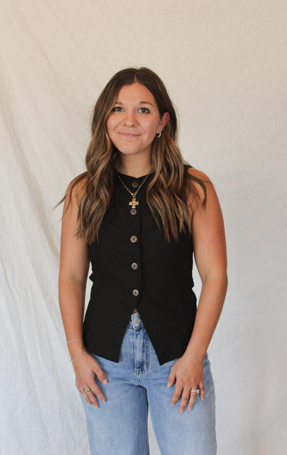 The Knox Buttoned Vest - Black