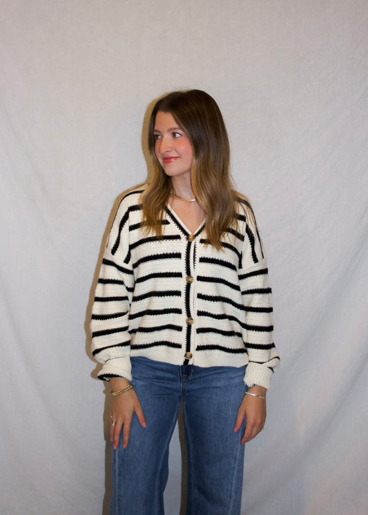 Megan Striped Cardigan - Cream Stripe